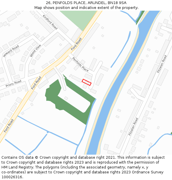 26, PENFOLDS PLACE, ARUNDEL, BN18 9SA: Location map and indicative extent of plot