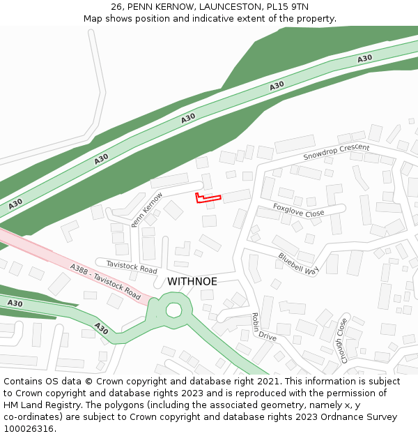 26, PENN KERNOW, LAUNCESTON, PL15 9TN: Location map and indicative extent of plot