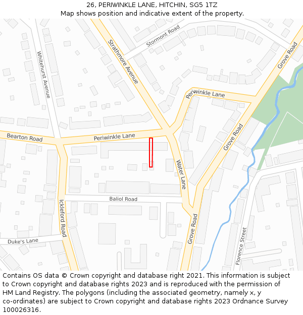 26, PERIWINKLE LANE, HITCHIN, SG5 1TZ: Location map and indicative extent of plot