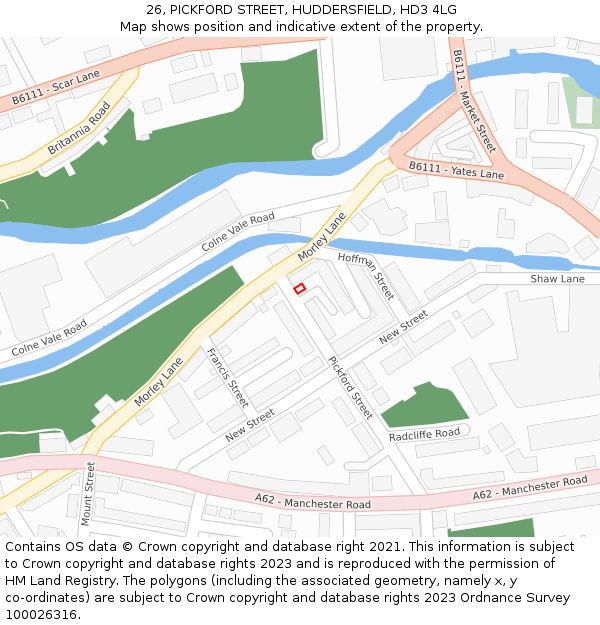 26, PICKFORD STREET, HUDDERSFIELD, HD3 4LG: Location map and indicative extent of plot