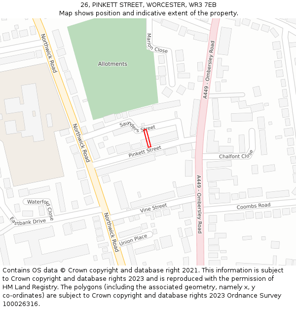 26, PINKETT STREET, WORCESTER, WR3 7EB: Location map and indicative extent of plot