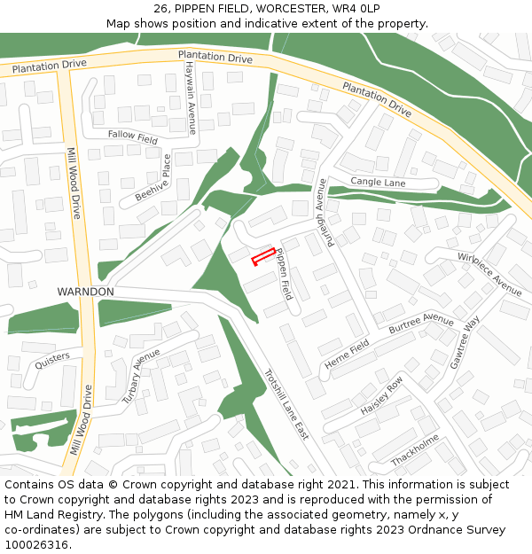 26, PIPPEN FIELD, WORCESTER, WR4 0LP: Location map and indicative extent of plot