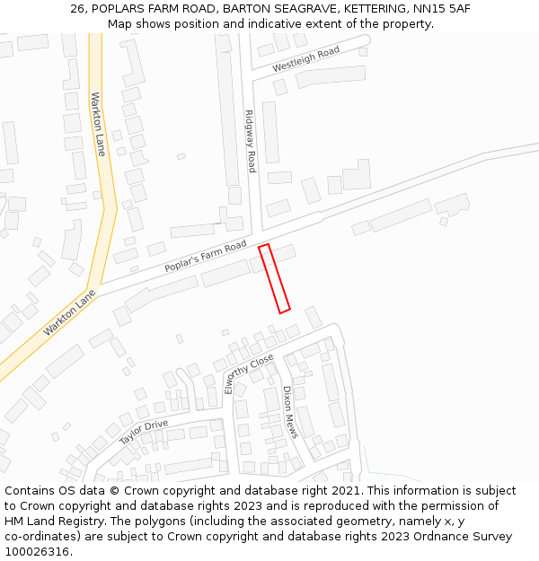 26, POPLARS FARM ROAD, BARTON SEAGRAVE, KETTERING, NN15 5AF: Location map and indicative extent of plot