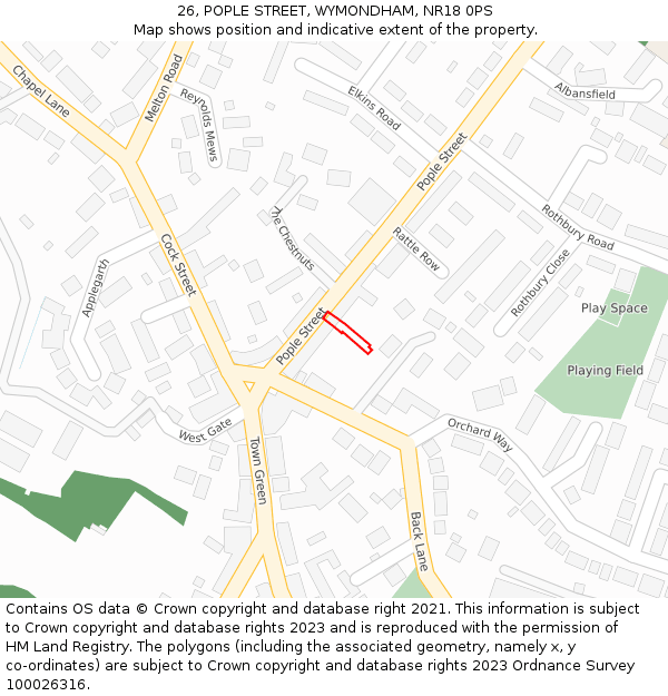 26, POPLE STREET, WYMONDHAM, NR18 0PS: Location map and indicative extent of plot