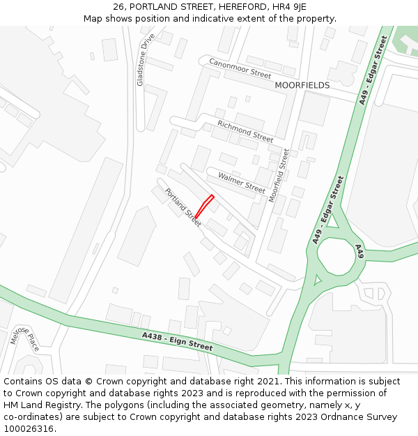 26, PORTLAND STREET, HEREFORD, HR4 9JE: Location map and indicative extent of plot