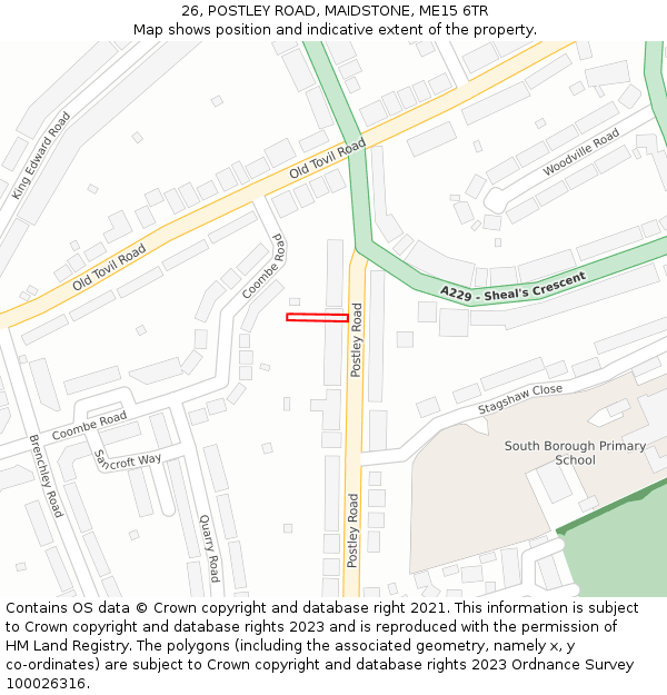 26, POSTLEY ROAD, MAIDSTONE, ME15 6TR: Location map and indicative extent of plot