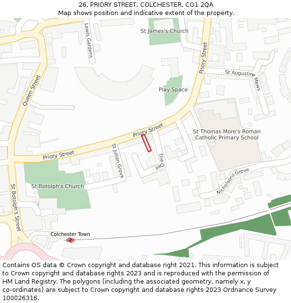 26, PRIORY STREET, COLCHESTER, CO1 2QA: Location map and indicative extent of plot