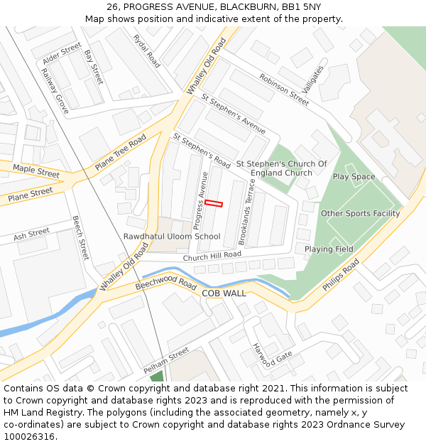 26, PROGRESS AVENUE, BLACKBURN, BB1 5NY: Location map and indicative extent of plot