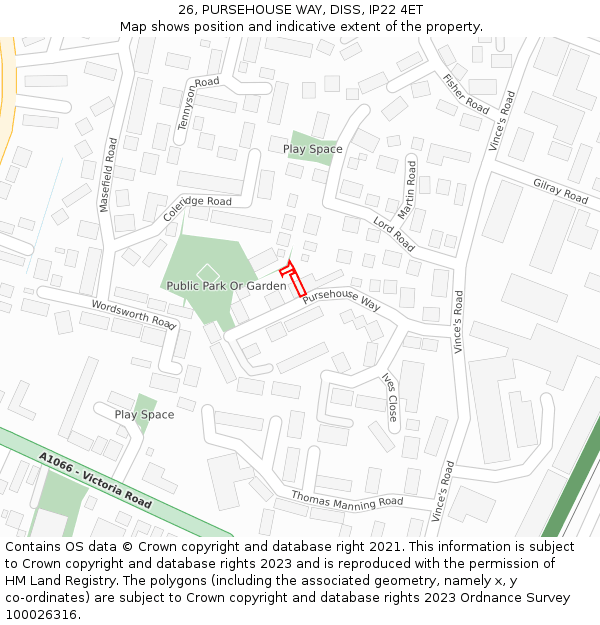 26, PURSEHOUSE WAY, DISS, IP22 4ET: Location map and indicative extent of plot