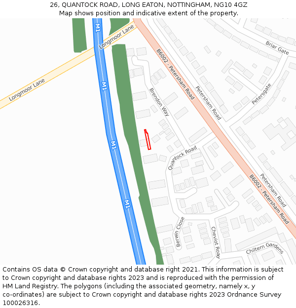26, QUANTOCK ROAD, LONG EATON, NOTTINGHAM, NG10 4GZ: Location map and indicative extent of plot