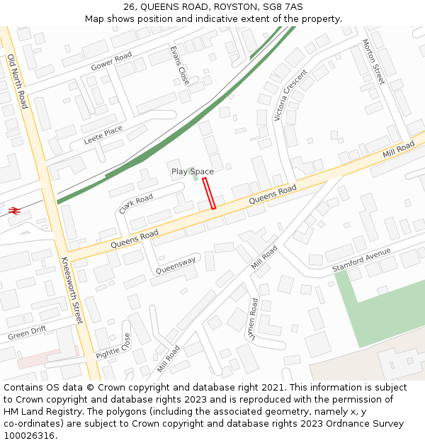 26, QUEENS ROAD, ROYSTON, SG8 7AS: Location map and indicative extent of plot