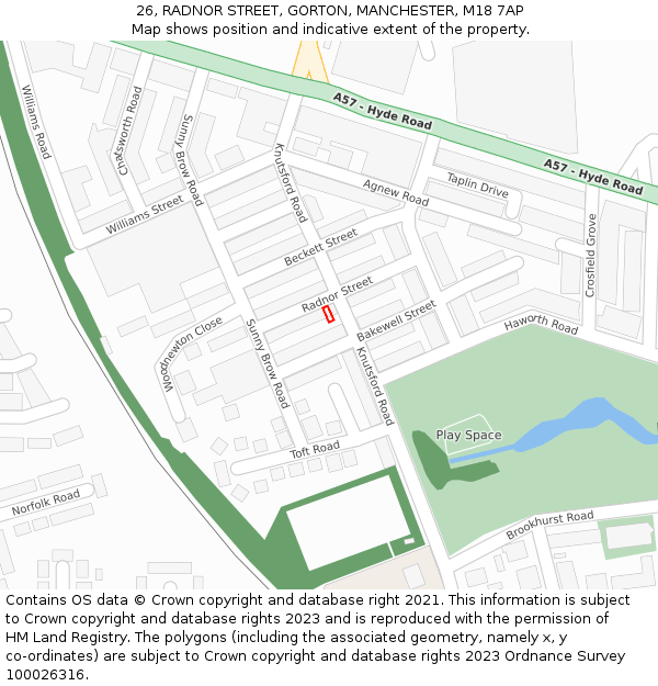 26, RADNOR STREET, GORTON, MANCHESTER, M18 7AP: Location map and indicative extent of plot