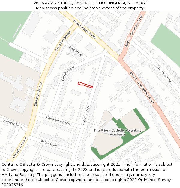 26, RAGLAN STREET, EASTWOOD, NOTTINGHAM, NG16 3GT: Location map and indicative extent of plot