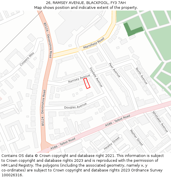 26, RAMSEY AVENUE, BLACKPOOL, FY3 7AH: Location map and indicative extent of plot