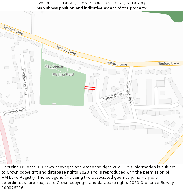 26, REDHILL DRIVE, TEAN, STOKE-ON-TRENT, ST10 4RQ: Location map and indicative extent of plot