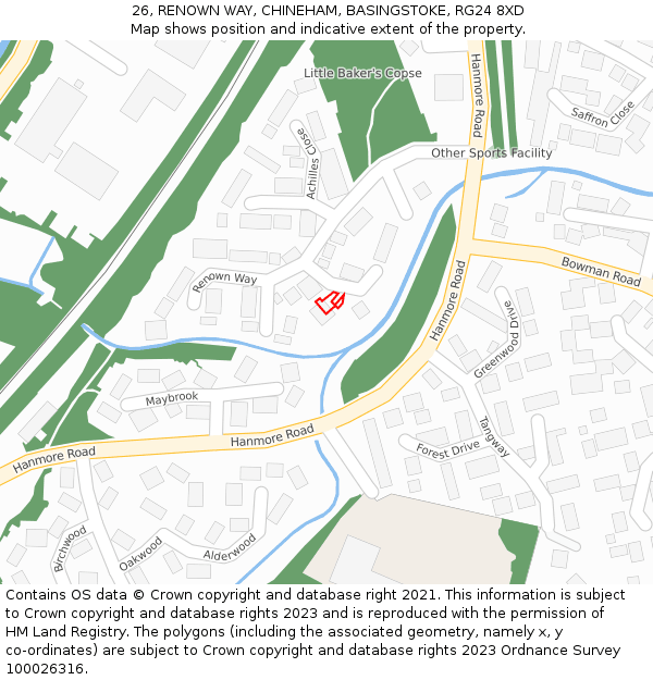 26, RENOWN WAY, CHINEHAM, BASINGSTOKE, RG24 8XD: Location map and indicative extent of plot