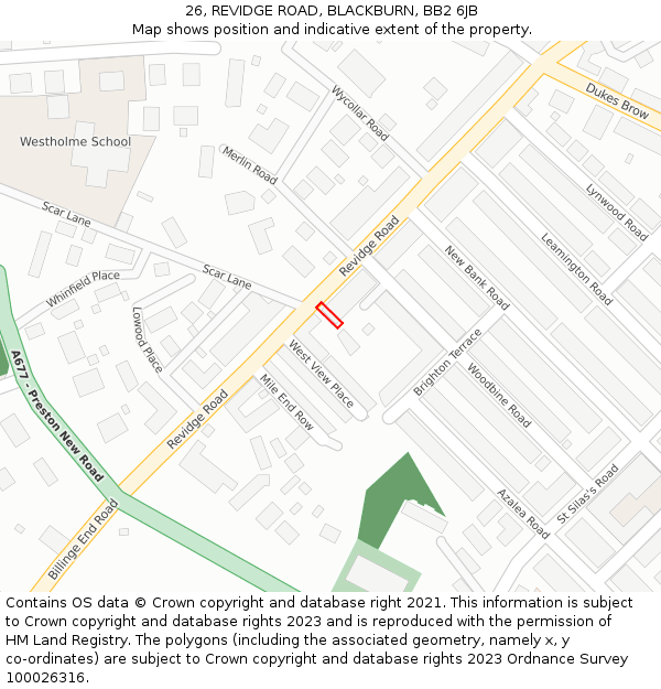 26, REVIDGE ROAD, BLACKBURN, BB2 6JB: Location map and indicative extent of plot