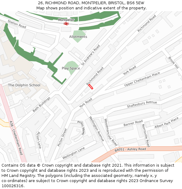 26, RICHMOND ROAD, MONTPELIER, BRISTOL, BS6 5EW: Location map and indicative extent of plot