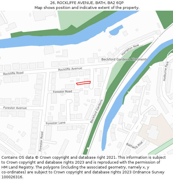 26, ROCKLIFFE AVENUE, BATH, BA2 6QP: Location map and indicative extent of plot
