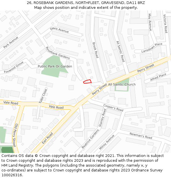 26, ROSEBANK GARDENS, NORTHFLEET, GRAVESEND, DA11 8RZ: Location map and indicative extent of plot