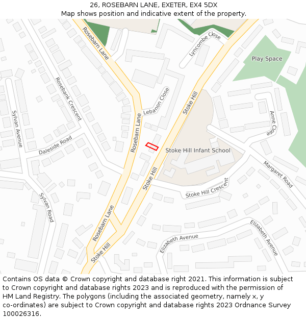 26, ROSEBARN LANE, EXETER, EX4 5DX: Location map and indicative extent of plot