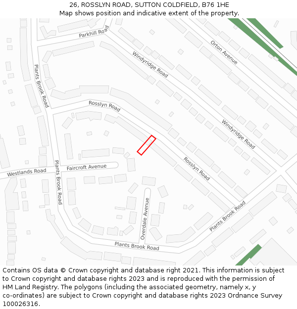 26, ROSSLYN ROAD, SUTTON COLDFIELD, B76 1HE: Location map and indicative extent of plot
