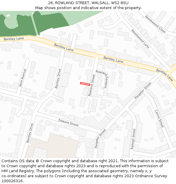26, ROWLAND STREET, WALSALL, WS2 8SU: Location map and indicative extent of plot