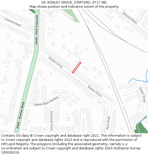 26, ROWLEY GROVE, STAFFORD, ST17 9BL: Location map and indicative extent of plot