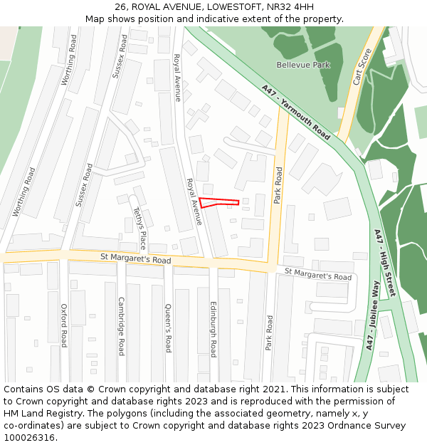 26, ROYAL AVENUE, LOWESTOFT, NR32 4HH: Location map and indicative extent of plot