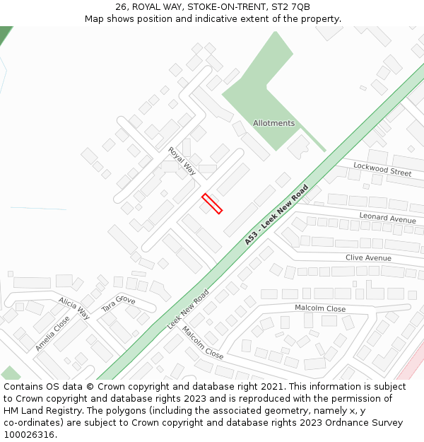 26, ROYAL WAY, STOKE-ON-TRENT, ST2 7QB: Location map and indicative extent of plot