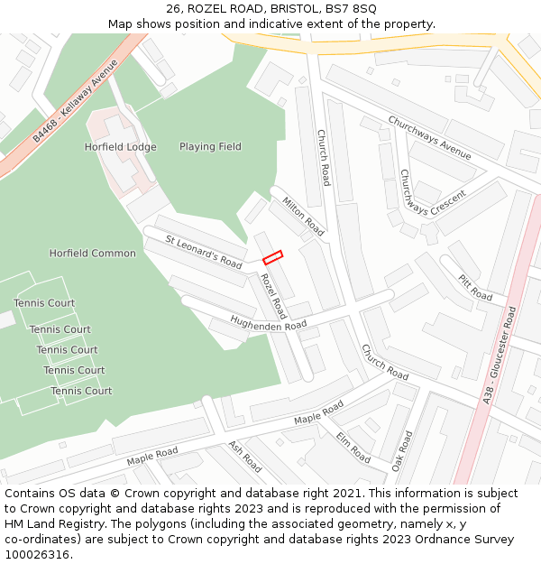 26, ROZEL ROAD, BRISTOL, BS7 8SQ: Location map and indicative extent of plot