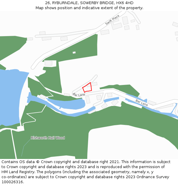 26, RYBURNDALE, SOWERBY BRIDGE, HX6 4HD: Location map and indicative extent of plot