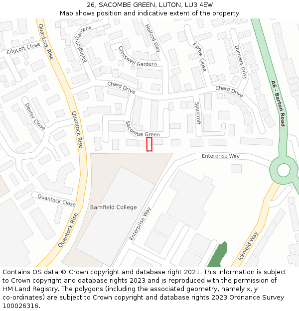 26, SACOMBE GREEN, LUTON, LU3 4EW: Location map and indicative extent of plot