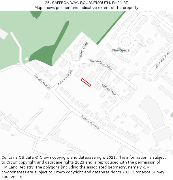 26, SAFFRON WAY, BOURNEMOUTH, BH11 8TJ: Location map and indicative extent of plot