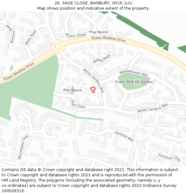 26, SAGE CLOSE, BANBURY, OX16 1UU: Location map and indicative extent of plot
