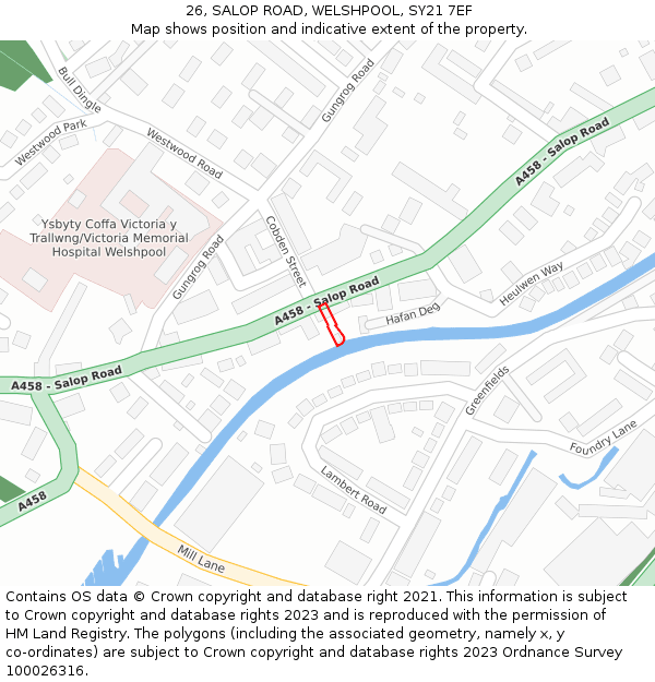 26, SALOP ROAD, WELSHPOOL, SY21 7EF: Location map and indicative extent of plot