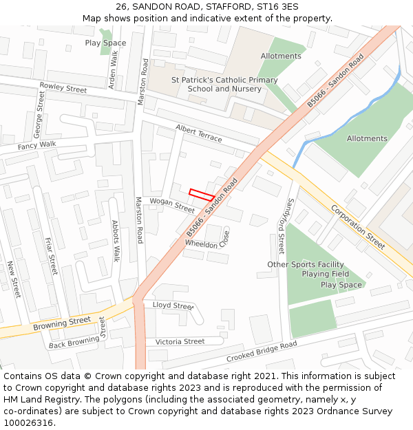 26, SANDON ROAD, STAFFORD, ST16 3ES: Location map and indicative extent of plot