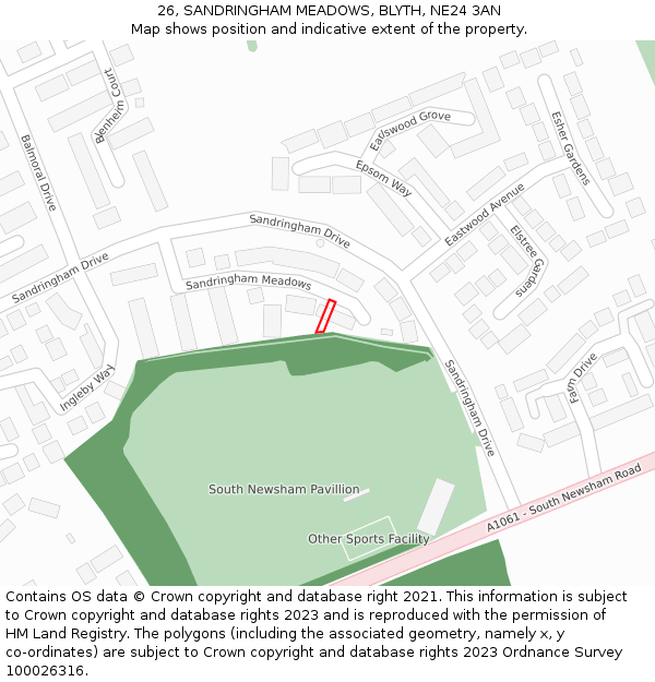 26, SANDRINGHAM MEADOWS, BLYTH, NE24 3AN: Location map and indicative extent of plot