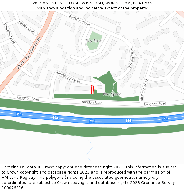26, SANDSTONE CLOSE, WINNERSH, WOKINGHAM, RG41 5XS: Location map and indicative extent of plot