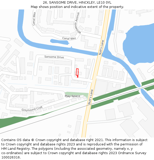 26, SANSOME DRIVE, HINCKLEY, LE10 0YL: Location map and indicative extent of plot