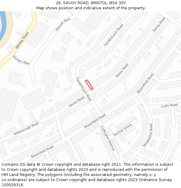 26, SAVOY ROAD, BRISTOL, BS4 3SY: Location map and indicative extent of plot
