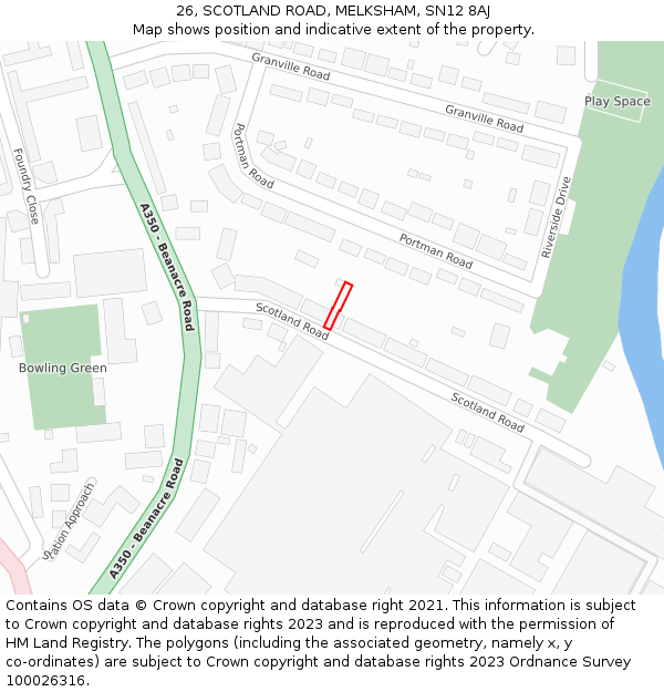 26, SCOTLAND ROAD, MELKSHAM, SN12 8AJ: Location map and indicative extent of plot