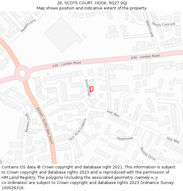 26, SCOTS COURT, HOOK, RG27 9QJ: Location map and indicative extent of plot