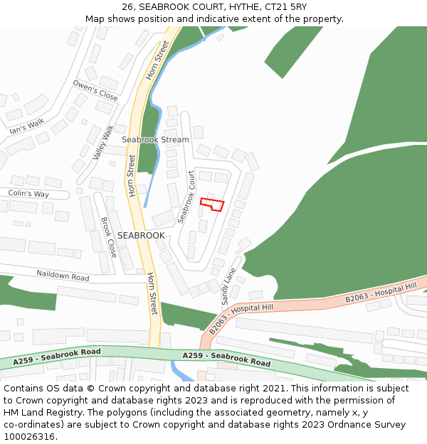 26, SEABROOK COURT, HYTHE, CT21 5RY: Location map and indicative extent of plot