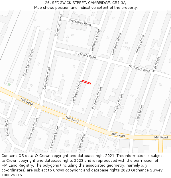 26, SEDGWICK STREET, CAMBRIDGE, CB1 3AJ: Location map and indicative extent of plot