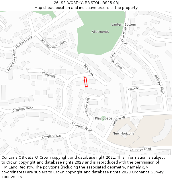 26, SELWORTHY, BRISTOL, BS15 9RJ: Location map and indicative extent of plot