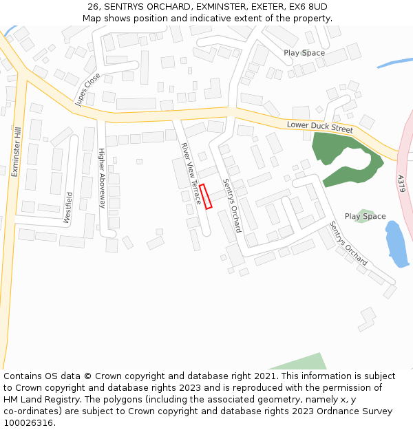 26, SENTRYS ORCHARD, EXMINSTER, EXETER, EX6 8UD: Location map and indicative extent of plot
