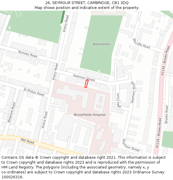 26, SEYMOUR STREET, CAMBRIDGE, CB1 3DQ: Location map and indicative extent of plot
