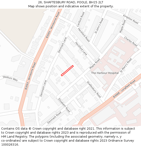 26, SHAFTESBURY ROAD, POOLE, BH15 2LT: Location map and indicative extent of plot