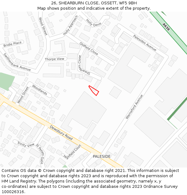 26, SHEARBURN CLOSE, OSSETT, WF5 9BH: Location map and indicative extent of plot